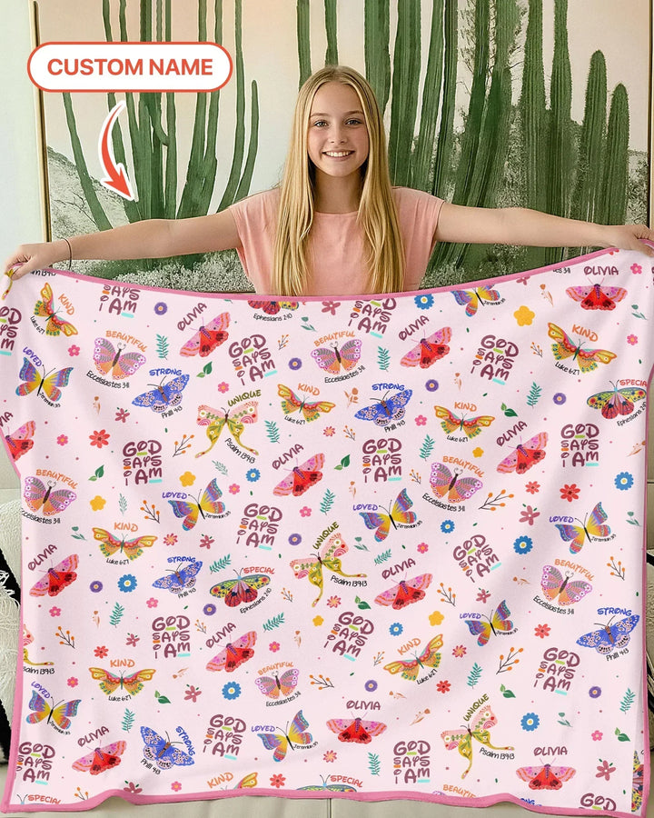 Custom Name God says I am Butterfly Bamboo Blanket