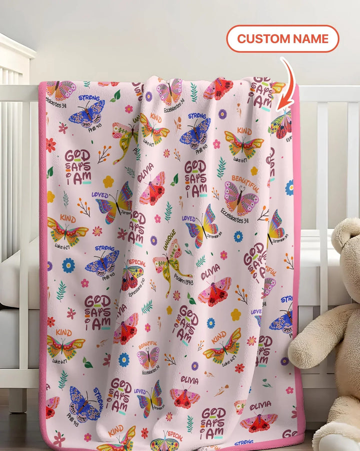 Custom Name God says I am Butterfly Bamboo Blanket