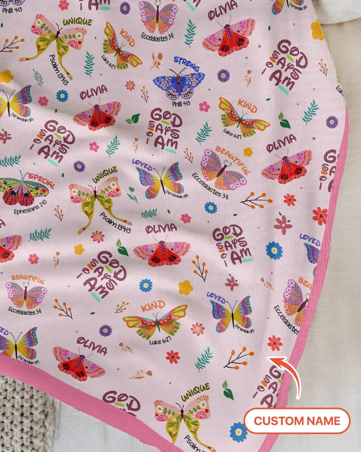 Custom Name God says I am Butterfly Bamboo Blanket