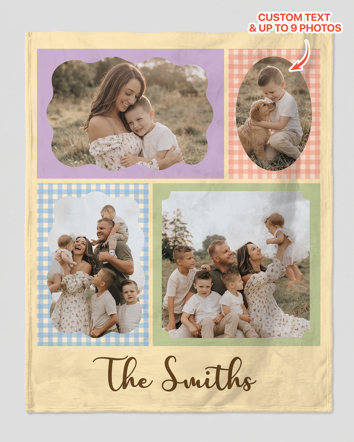 Custom Photo Gingham Family Bamboo Blanket