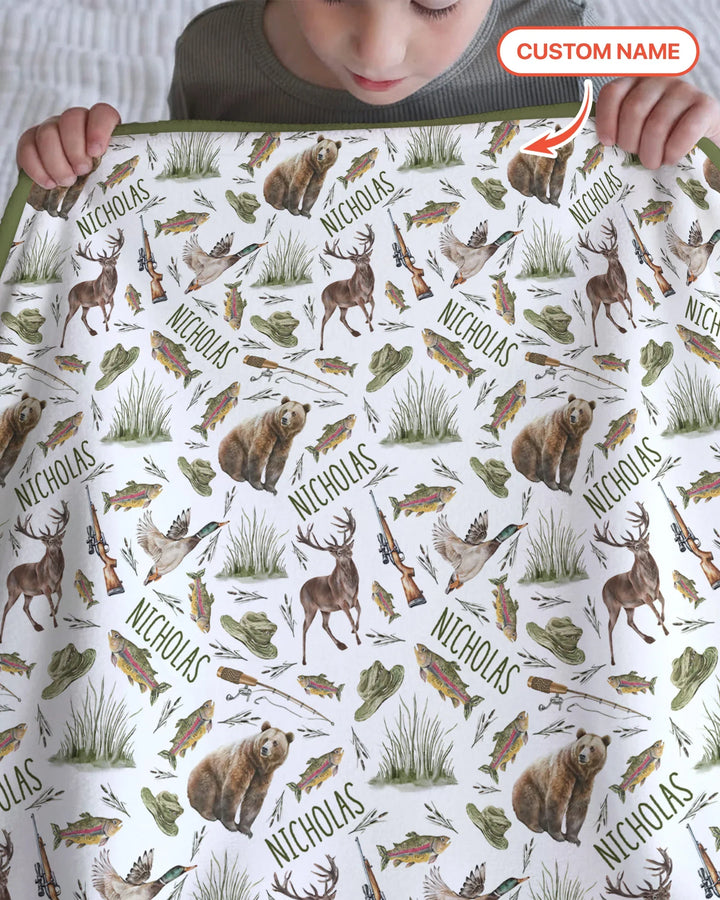 Custom Name Little Hunter Bamboo Blanket