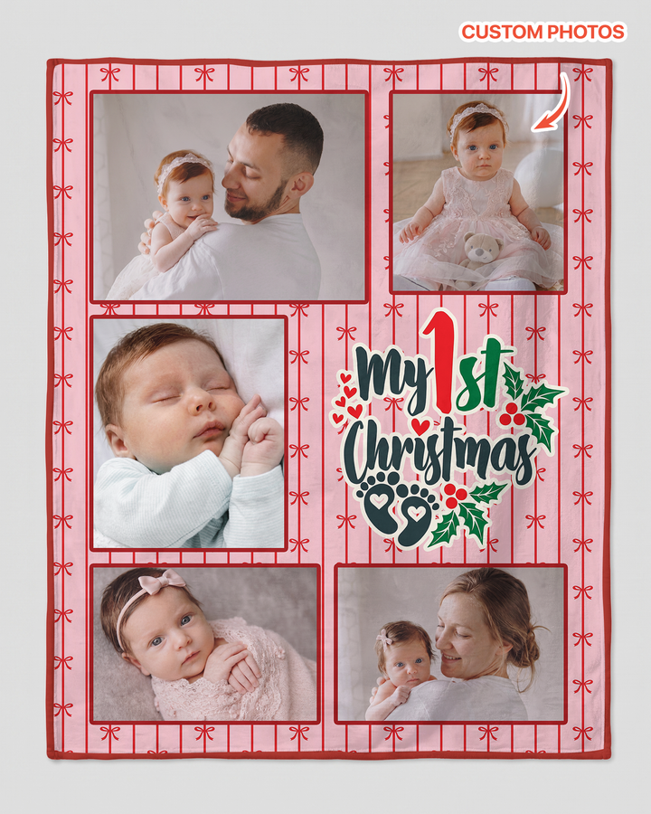 Custom Photo Collage My 1st Christmas Bamboo Blanket