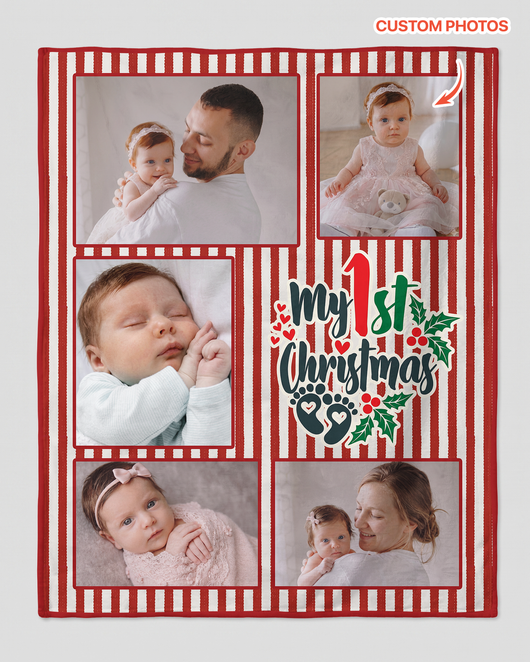 Custom Photo Collage My 1st Christmas Bamboo Blanket