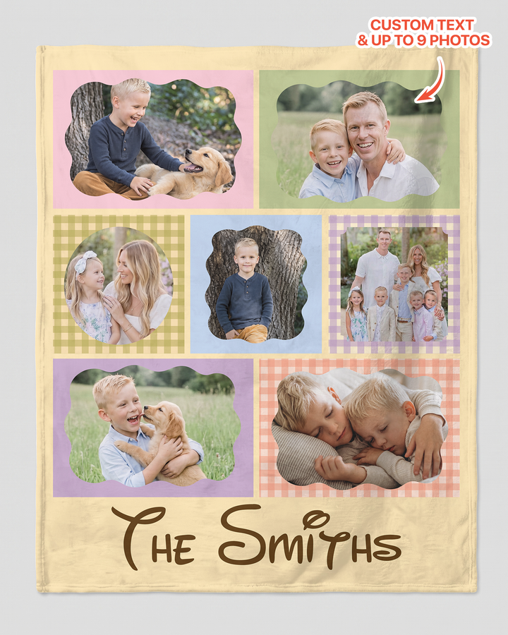 Custom Photo Gingham Family Bamboo Blanket