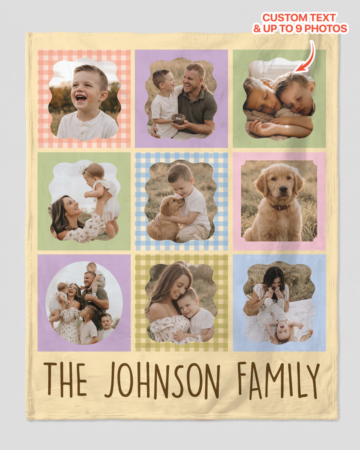 Custom Photo Gingham Family Bamboo Blanket