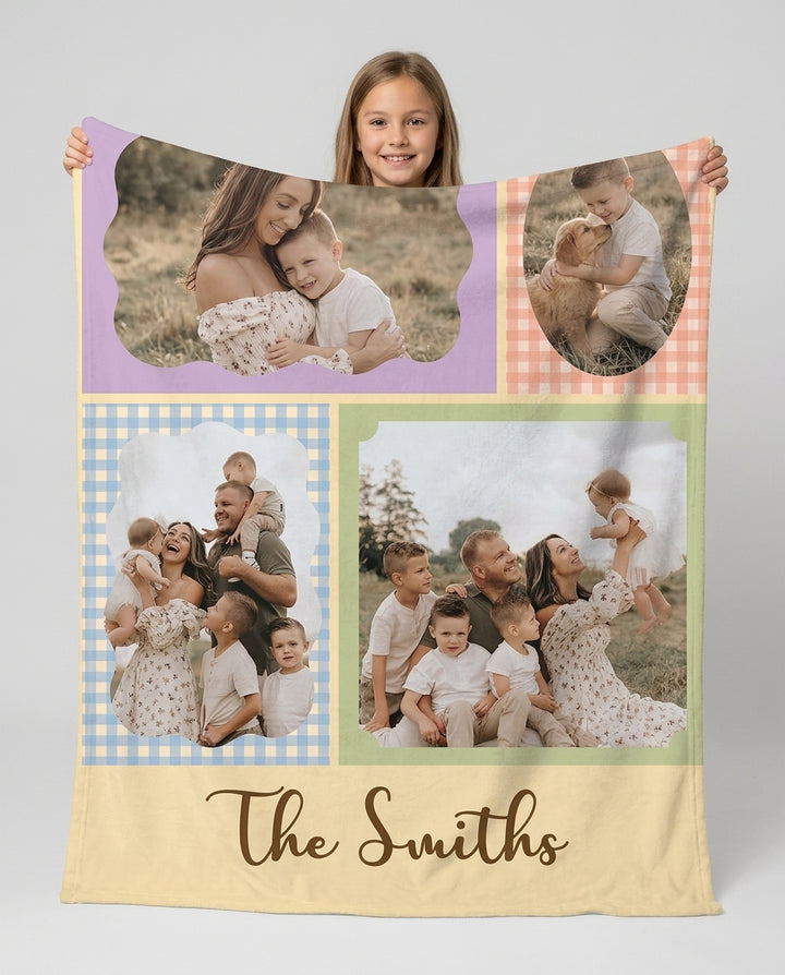 Custom Photo Gingham Family Bamboo Blanket
