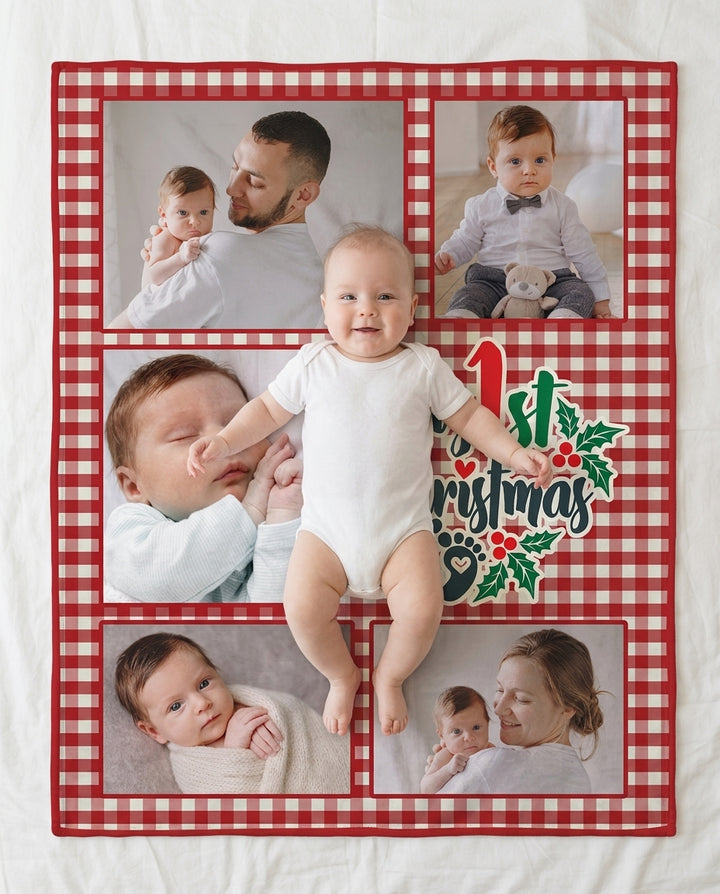Custom Photo Collage My 1st Christmas Bamboo Blanket