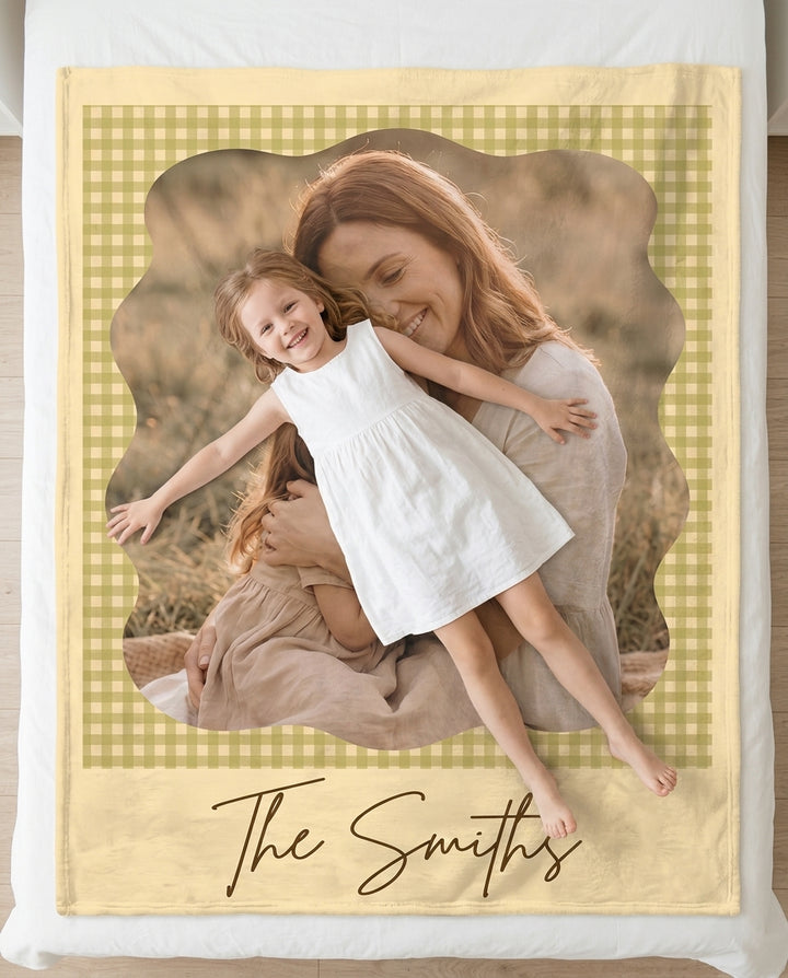 Custom Photo Gingham Family Bamboo Blanket