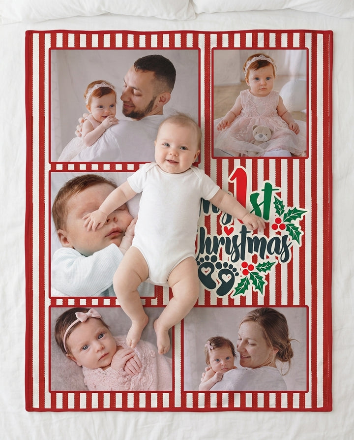 Custom Photo Collage My 1st Christmas Bamboo Blanket
