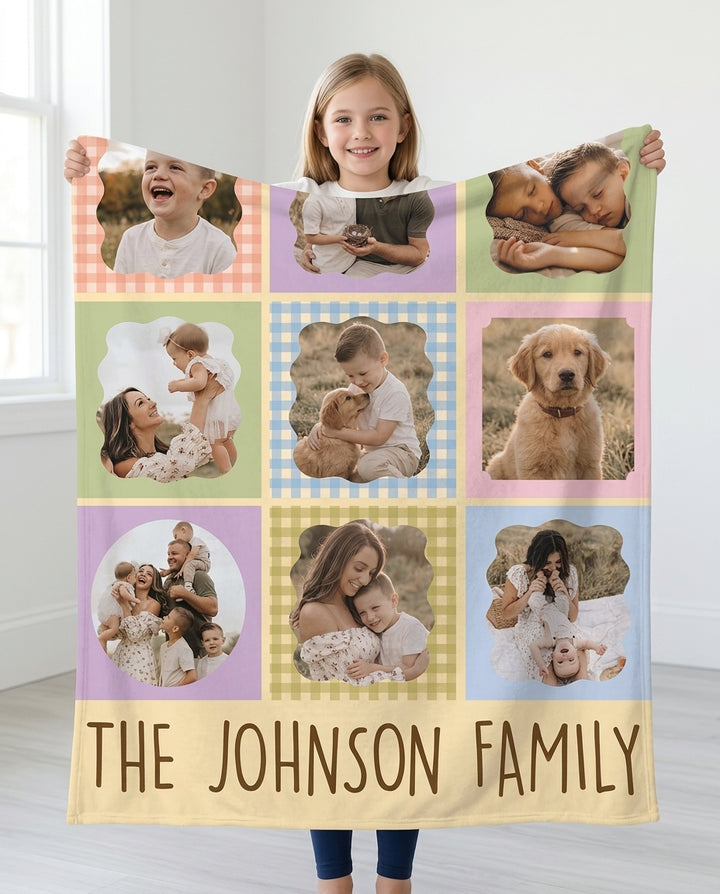 Custom Photo Gingham Family Bamboo Blanket