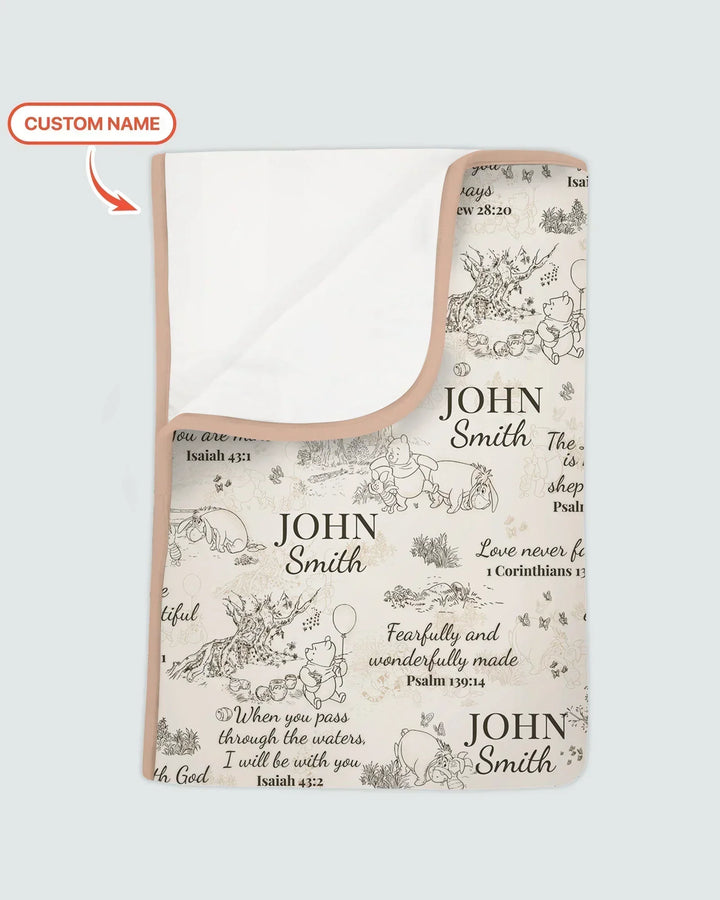 Classic Bear Bible Verse Custom Name Bamboo Blanket