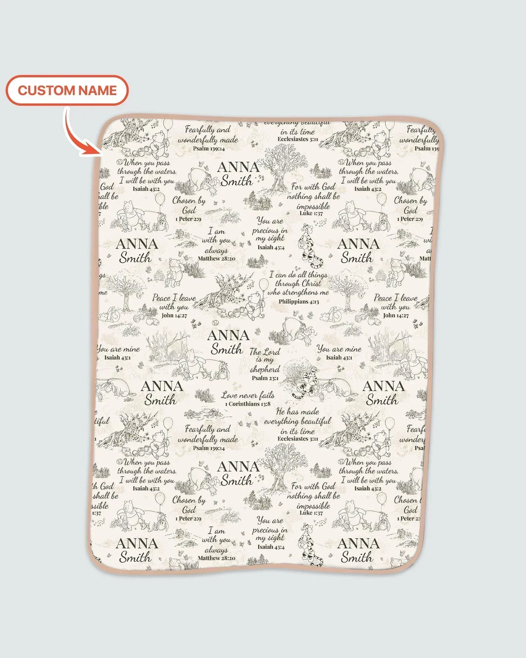 Classic Bear Bible Verse Custom Name Bamboo Blanket