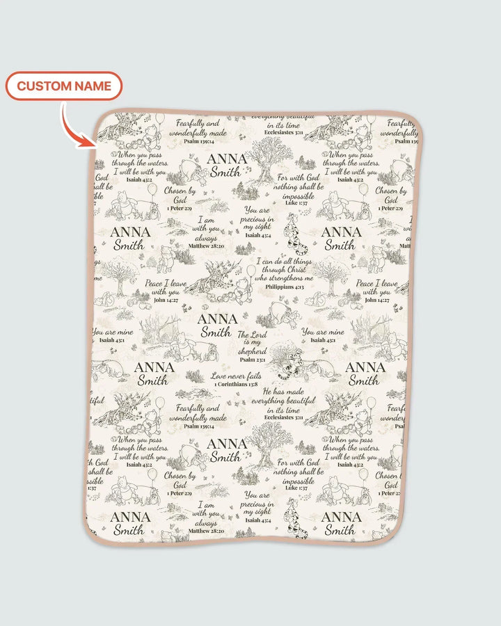 Classic Bear Bible Verse Custom Name Bamboo Blanket