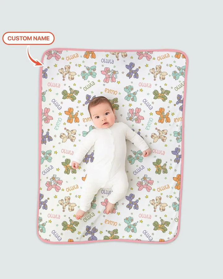 Custom Name Balloon Dog Bamboo Blanket
