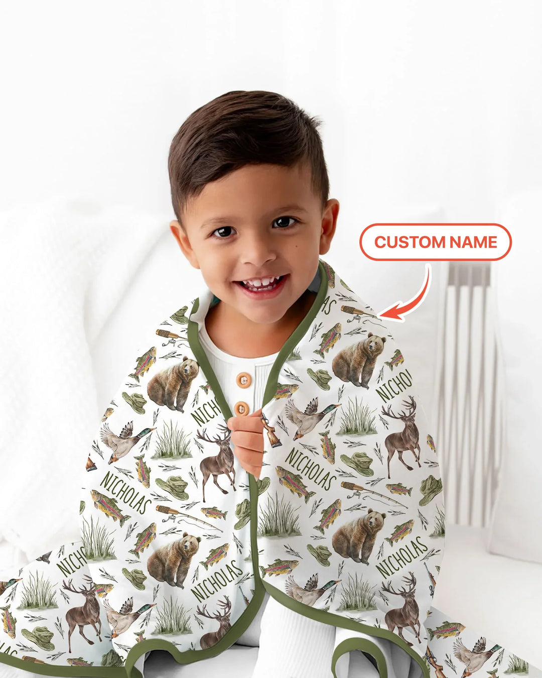 Custom Name Little Hunter Bamboo Blanket