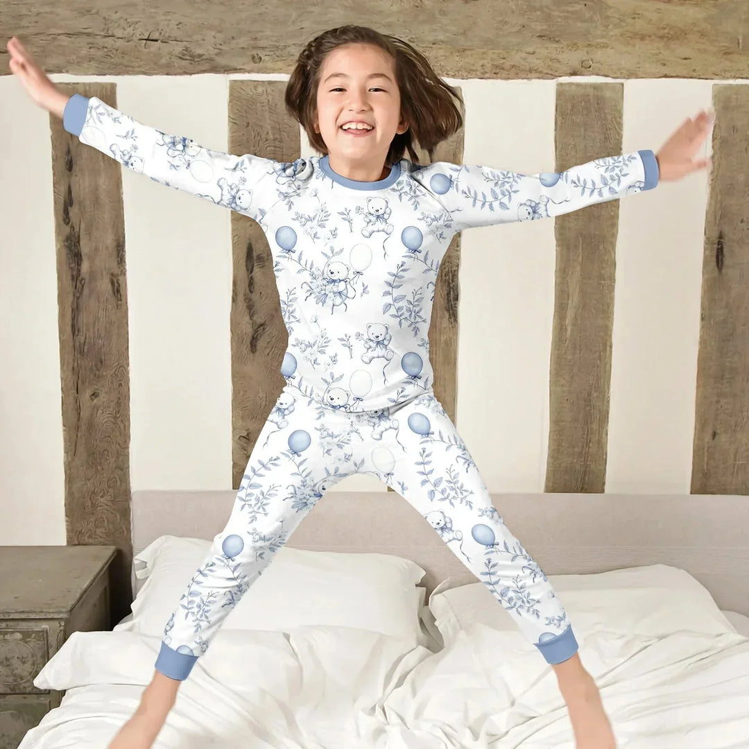Blue Bear Toile de jouy Two Piece Long Sleeve Pajama Set , Blue Bear Toile de jouy Two Piece Long Sleeve Pajama Set - 12-18M