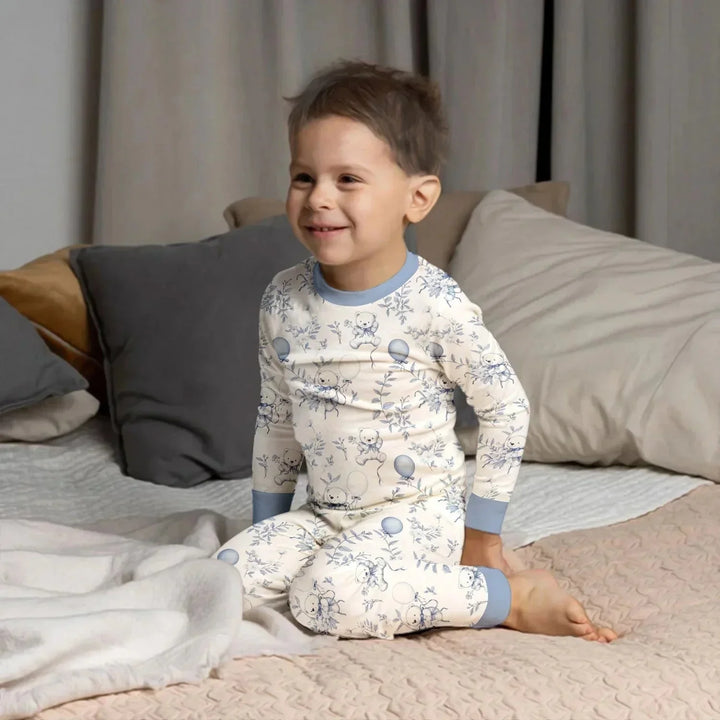 Blue Bear Toile de jouy Two Piece Long Sleeve Pajama Set , Blue Bear Toile de jouy Two Piece Long Sleeve Pajama Set - 12-18M