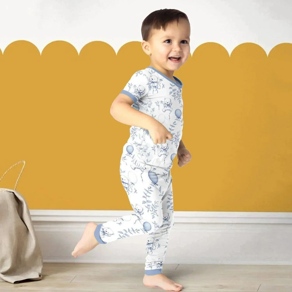 Blue Bear Toile de jouy Two Piece Short Sleeve Pajama Set , Blue Bear Toile de jouy Two Piece Short Sleeve Pajama Set - 12-18M