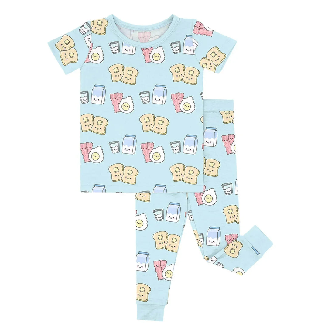 Blue Breakfast Buddies Two Piece Short Sleeve Pajama Set , Blue Breakfast Buddies Two Piece Short Sleeve Pajama Set - 12-18M