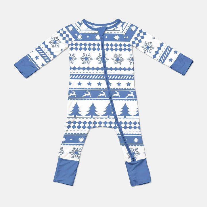 Blue Fair Isle Convertible Zippy , Blue Fair Isle Convertible Zippy - 0-3M