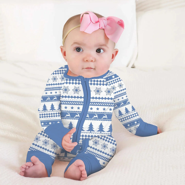 Blue Fair Isle Convertible Zippy , Blue Fair Isle Convertible Zippy - 0-3M