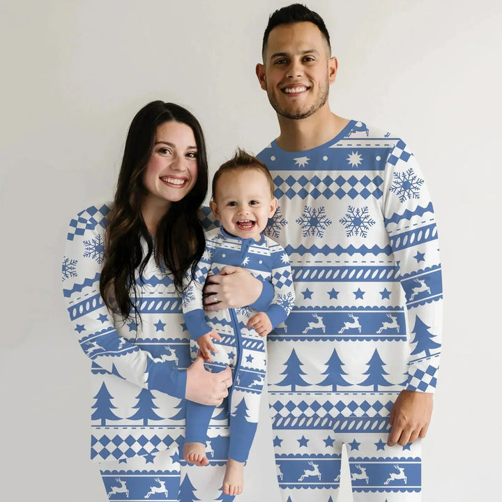 Blue Fair Isle Two Piece Short Sleeve Pajama Set , Blue Fair Isle Two Piece Short Sleeve Pajama Set - 12-18M