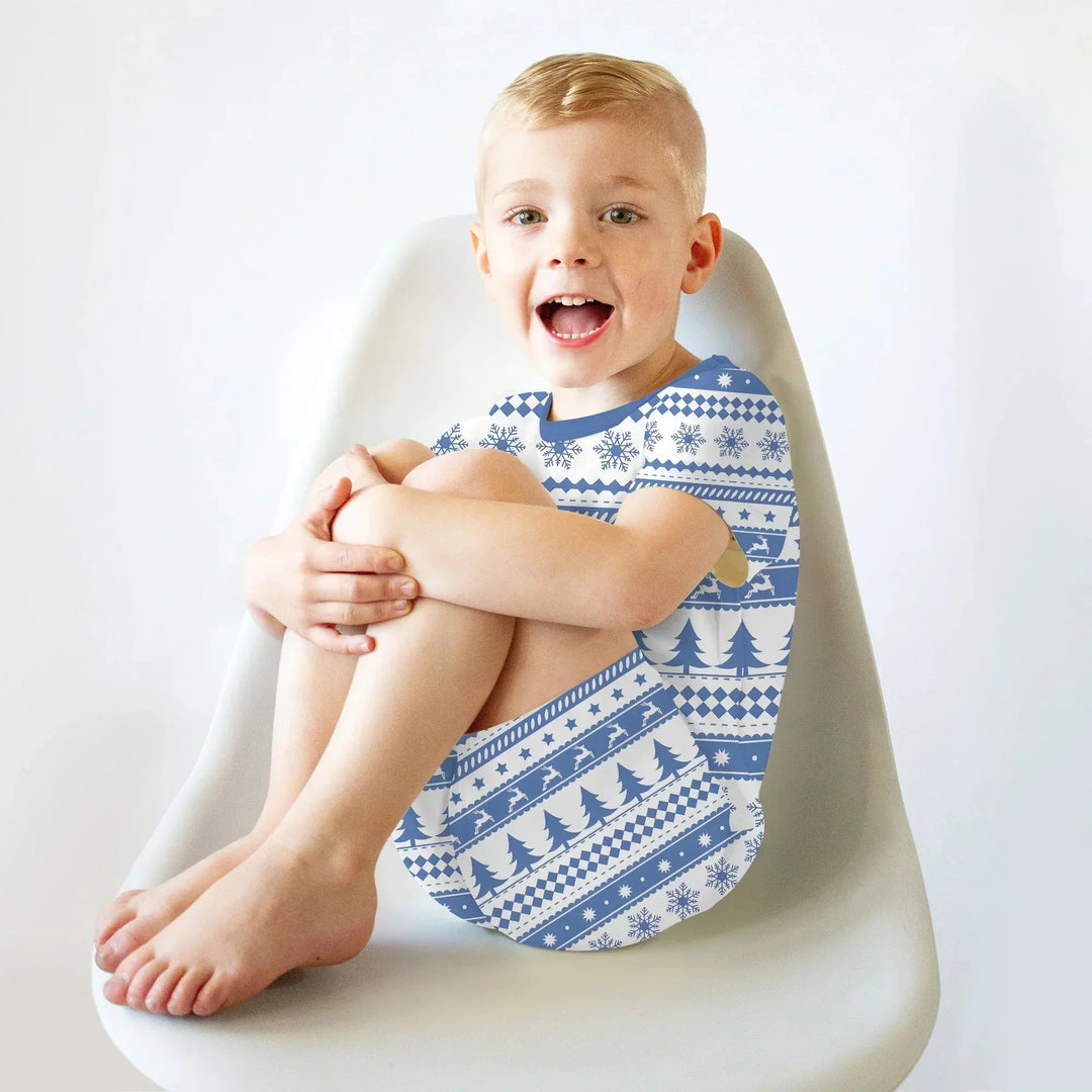 Blue Fair Isle Two Piece Short Sleeve Shorts Pajama Set , Blue Fair Isle Two Piece Short Sleeve Shorts Pajama Set - 12-18M