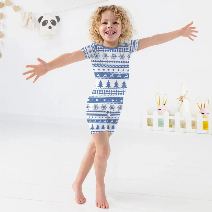 Blue Fair Isle Two Piece Short Sleeve Shorts Pajama Set , Blue Fair Isle Two Piece Short Sleeve Shorts Pajama Set - 12-18M