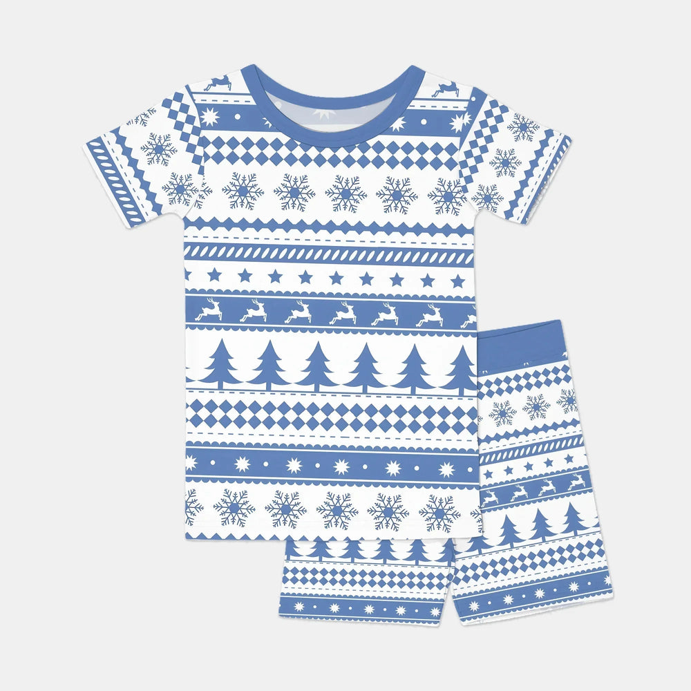 Blue Fair Isle Two Piece Short Sleeve Shorts Pajama Set , Blue Fair Isle Two Piece Short Sleeve Shorts Pajama Set - 12-18M
