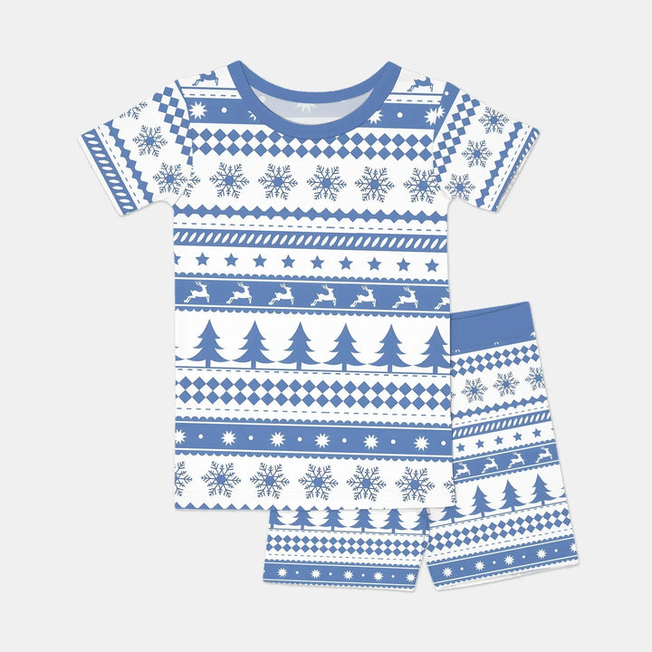 Blue Fair Isle Two Piece Short Sleeve Shorts Pajama Set , Blue Fair Isle Two Piece Short Sleeve Shorts Pajama Set - 12-18M