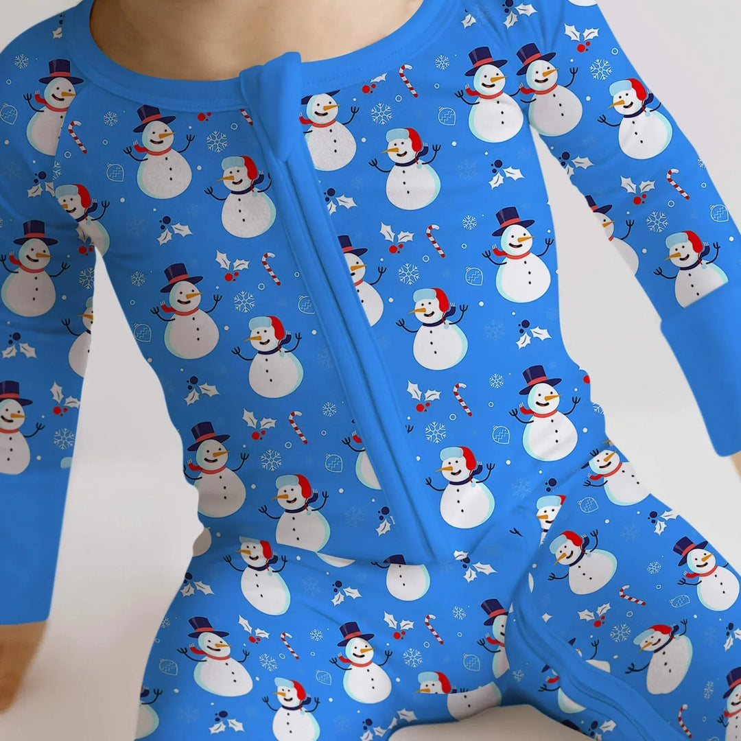 Blue Snowman Christmas Convertible Zippered Romper , Blue Snowman Christmas Convertible Zippered Romper - Newborn