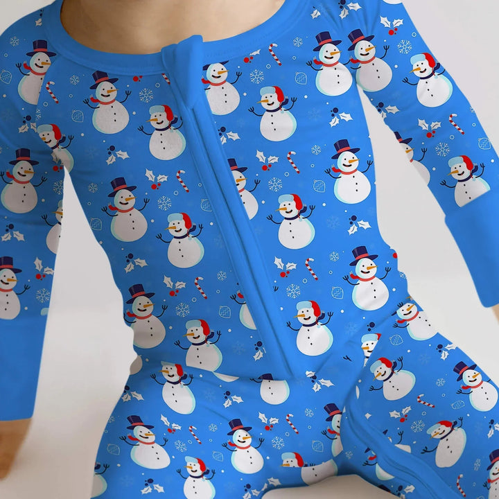 Blue Snowman Christmas Convertible Zippered Romper , Blue Snowman Christmas Convertible Zippered Romper - Newborn