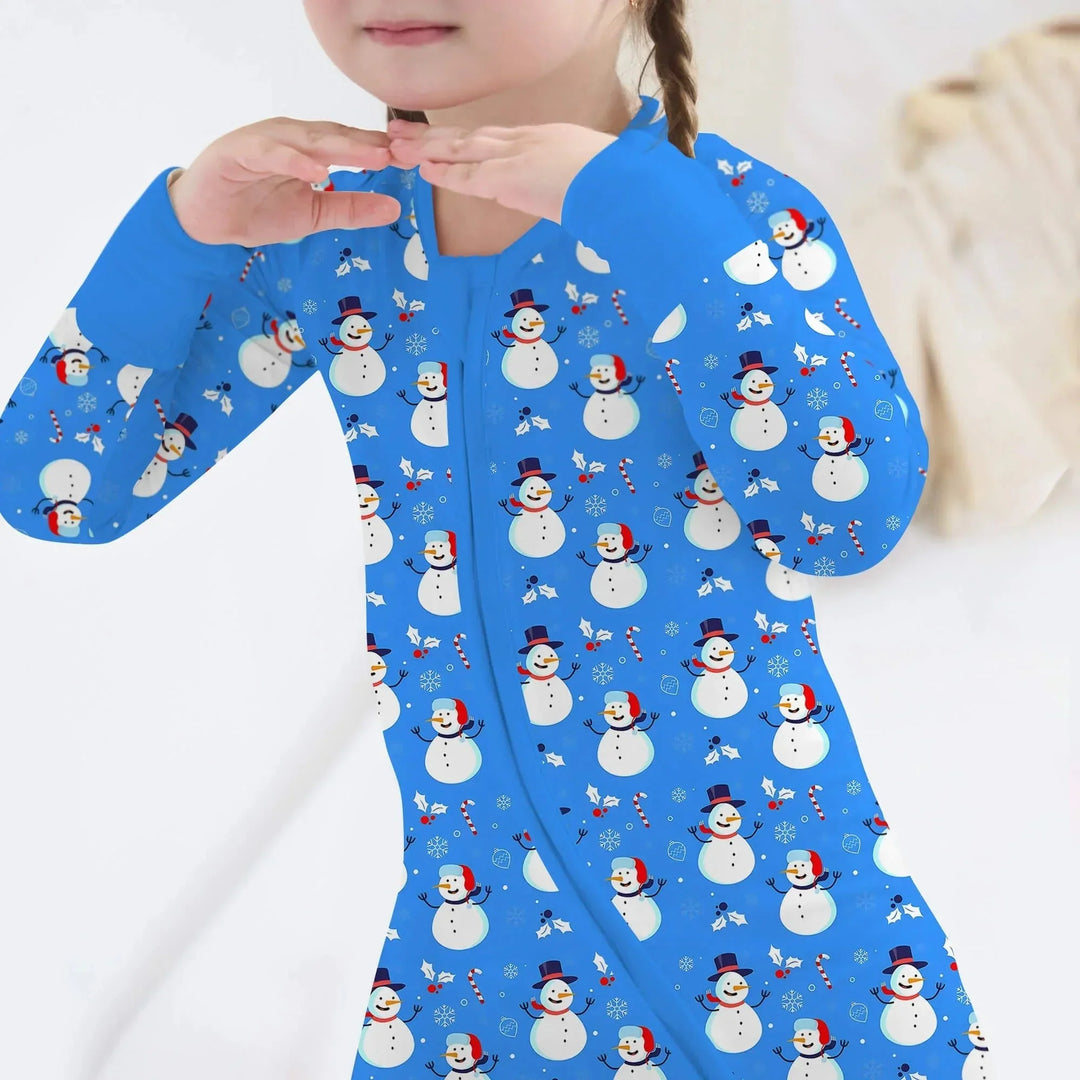 Blue Snowman Christmas Convertible Zippered Romper , Blue Snowman Christmas Convertible Zippered Romper - Newborn