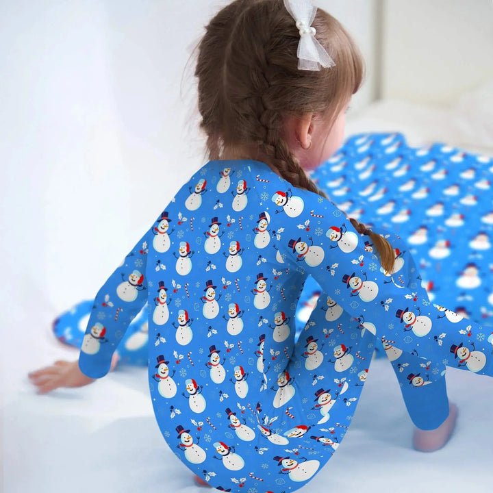 Blue Snowman Christmas Convertible Zippered Romper , Blue Snowman Christmas Convertible Zippered Romper - Newborn