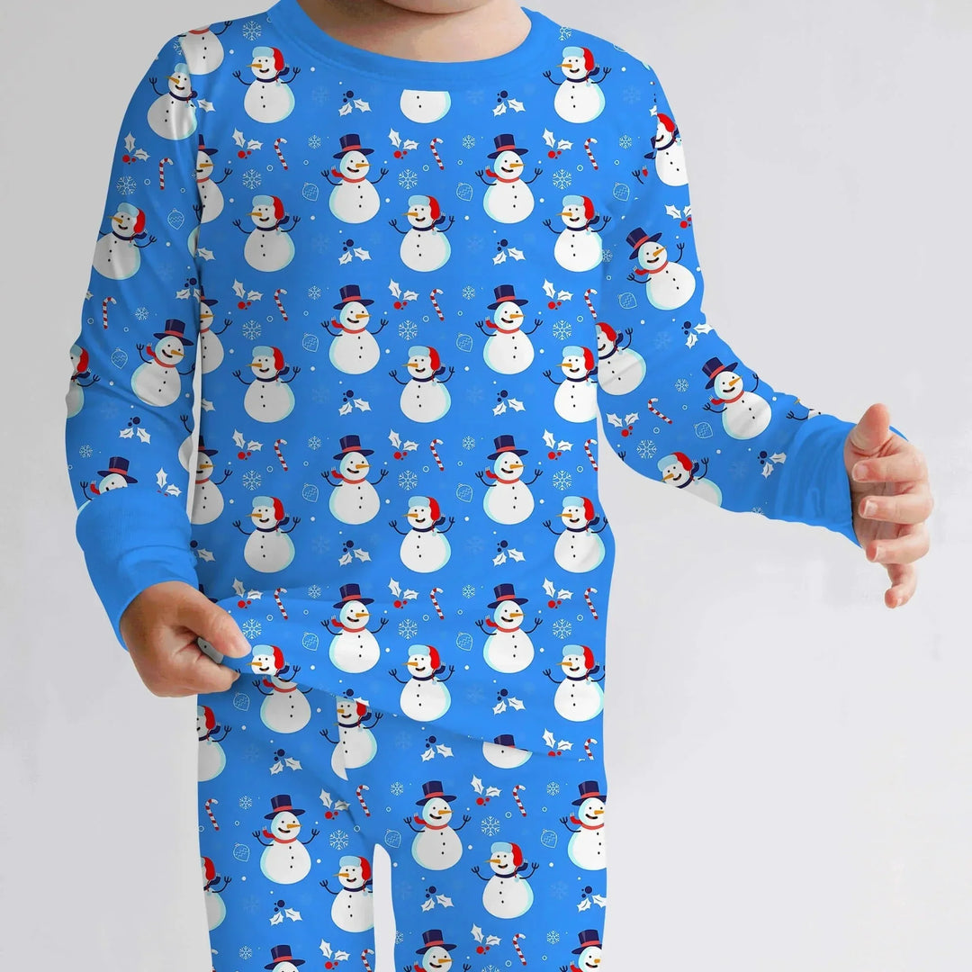 Blue Snowman Christmas Two Piece Pajama Set , Blue Snowman Christmas Two Piece Pajama Set - 12-18M