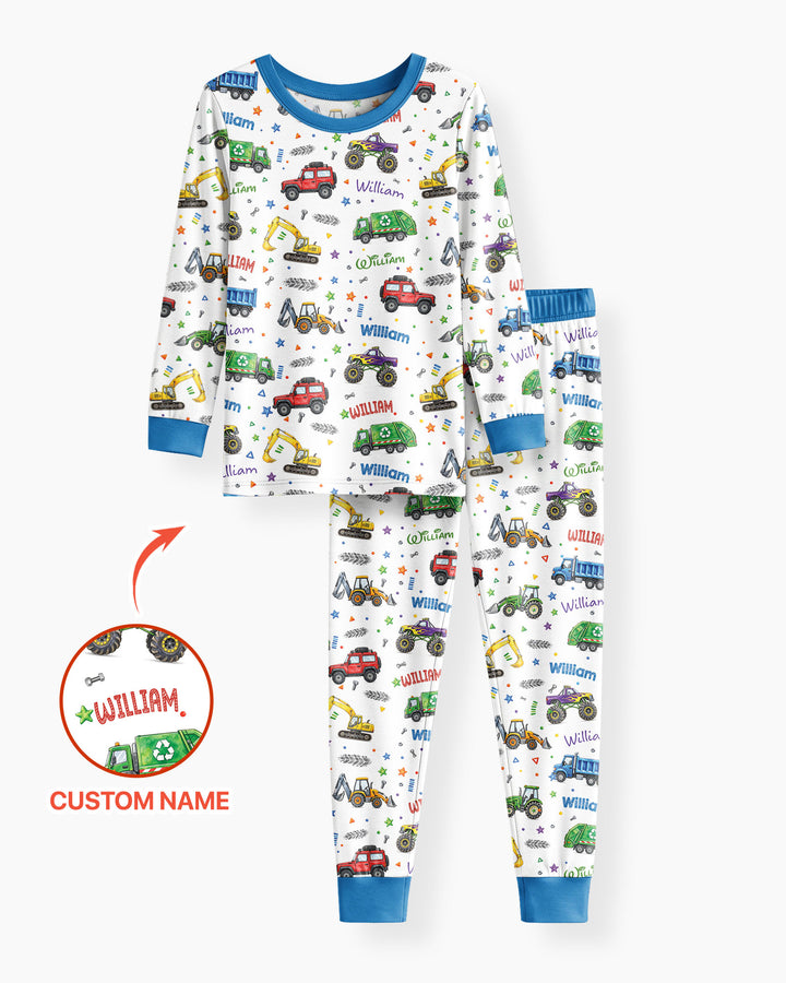 Cars And Trucks Parade Custom Name Bamboo Two Piece Long Sleeve Pajama Set