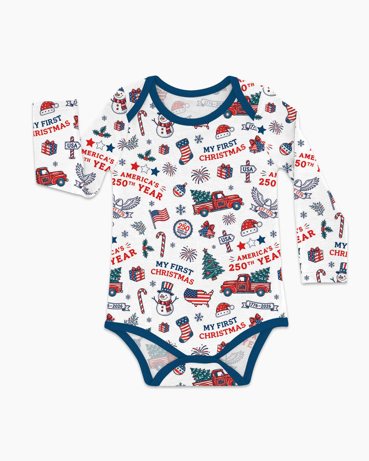 First Christmas In 250th Anniversary Custom Name Bamboo Bodysuit
