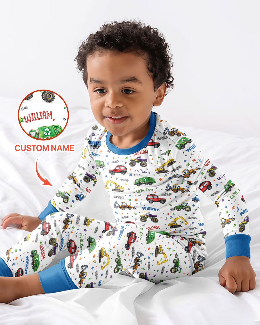 Cars And Trucks Parade Custom Name Bamboo Two Piece Long Sleeve Pajama Set