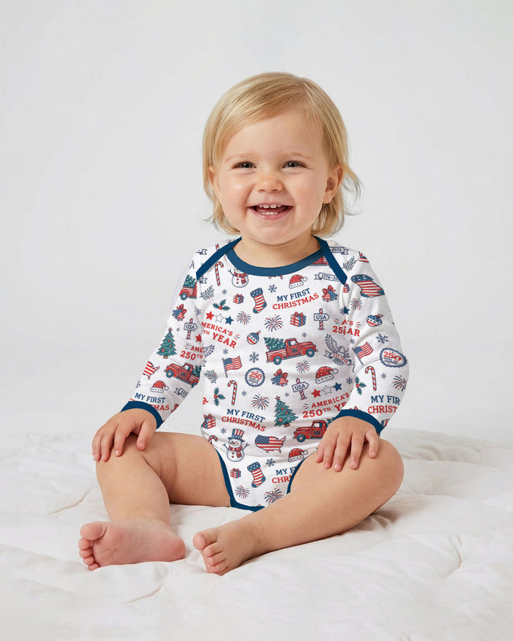 First Christmas In 250th Anniversary Custom Name Bamboo Bodysuit