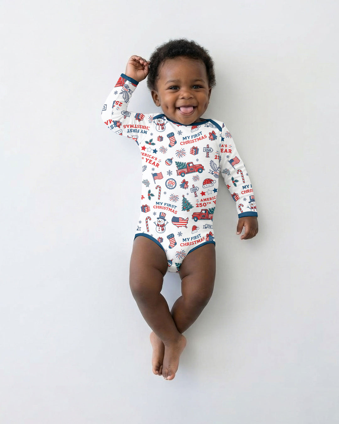 First Christmas In 250th Anniversary Custom Name Bamboo Bodysuit