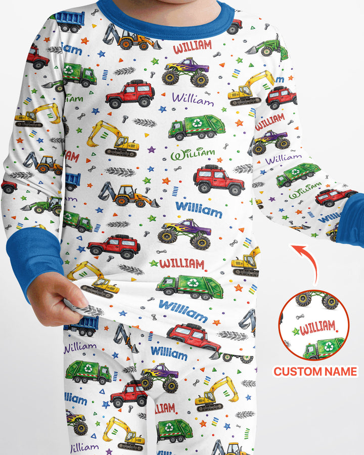 Cars And Trucks Parade Custom Name Bamboo Two Piece Long Sleeve Pajama Set