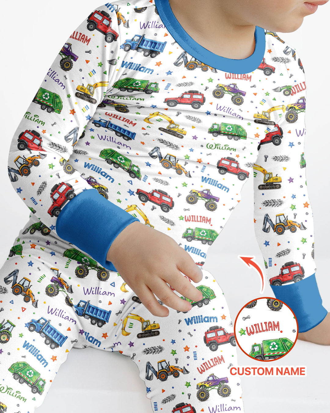 Cars And Trucks Parade Custom Name Bamboo Two Piece Long Sleeve Pajama Set