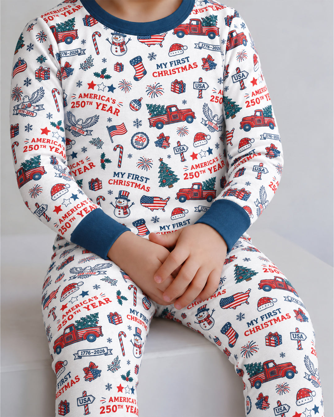 First Christmas In 250th Anniversary Custom Name Bamboo Two Piece Long Sleeve Pajama Set