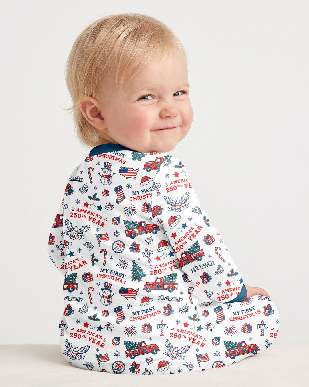 First Christmas In 250th Anniversary Custom Name Bamboo Two Piece Long Sleeve Pajama Set