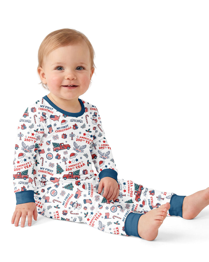 First Christmas In 250th Anniversary Custom Name Bamboo Two Piece Long Sleeve Pajama Set