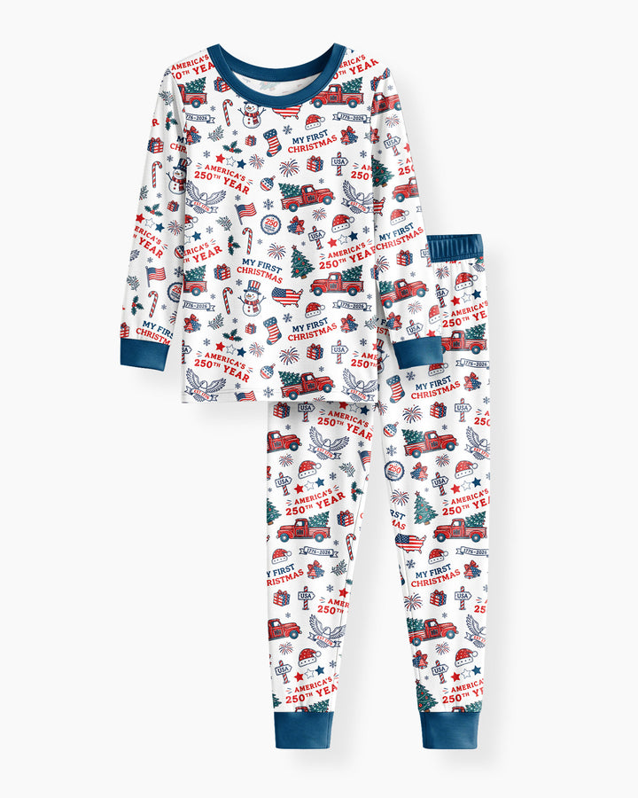 First Christmas In 250th Anniversary Custom Name Bamboo Two Piece Long Sleeve Pajama Set