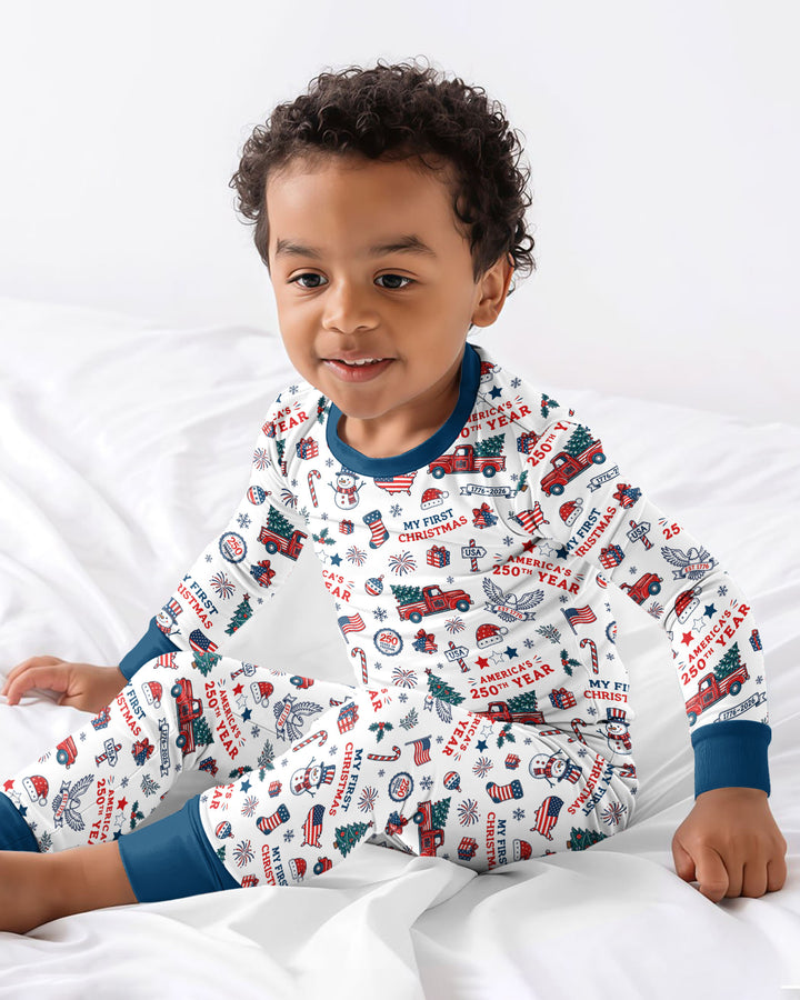 First Christmas In 250th Anniversary Custom Name Bamboo Two Piece Long Sleeve Pajama Set