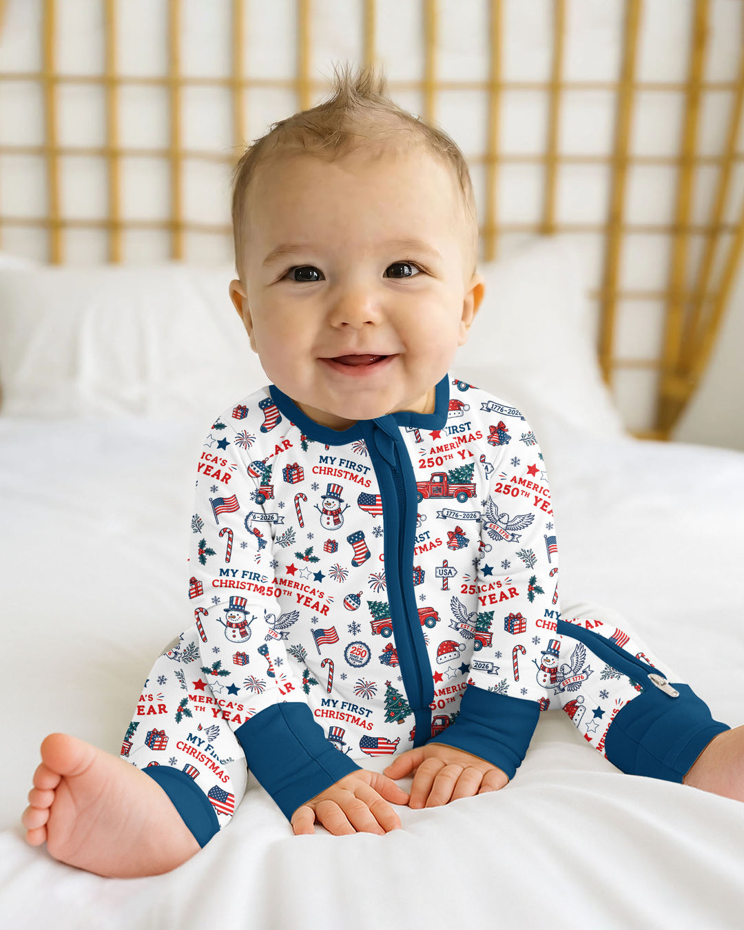 First Christmas In 250th Anniversary Custom Name Bamboo Convertible Zippy