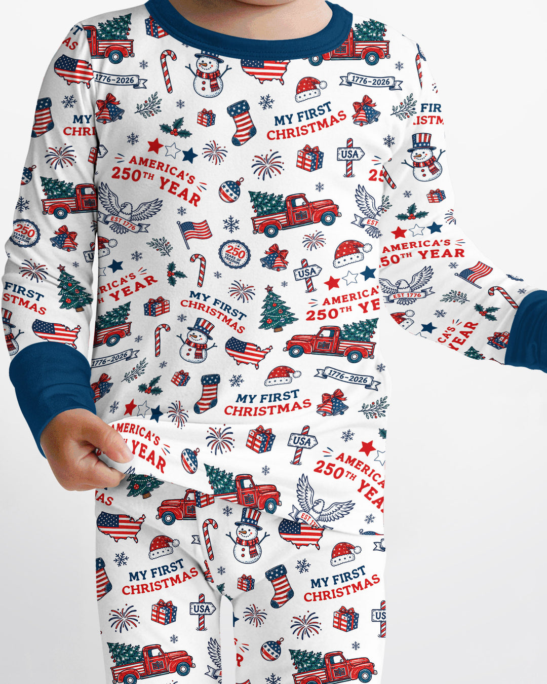First Christmas In 250th Anniversary Custom Name Bamboo Two Piece Long Sleeve Pajama Set