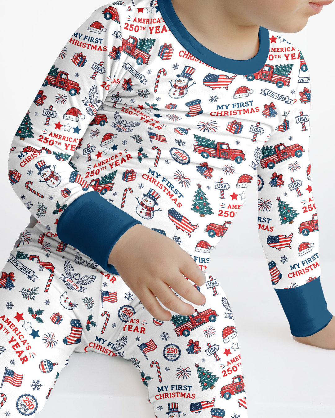 First Christmas In 250th Anniversary Custom Name Bamboo Two Piece Long Sleeve Pajama Set